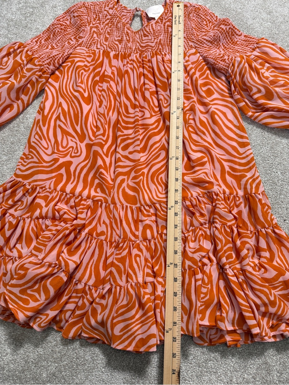 Cinq A Sept | Pink and Orange Zebra-Print Mini Dress | Smocked | size 4 - Picture 7 of 15